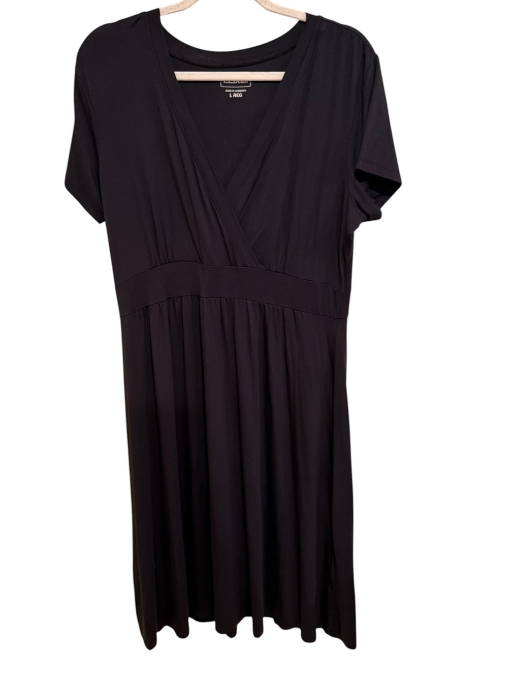 NWT L.L. Bean Black V-Neck Summer Midi Dress -Size L